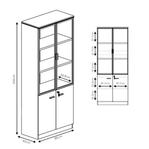 Ντουλάπα γραφείου με γυάλινες πόρτες Oscar pakoworld καρυδί-ανθρακί 80x40x200εκ