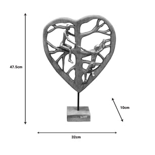 Επιτραπέζιο διακοσμητικό καρδιά Smarle Inart φυσικό μάνγκο ξύλο-αλουμίνιο 32x10x47.5εκ